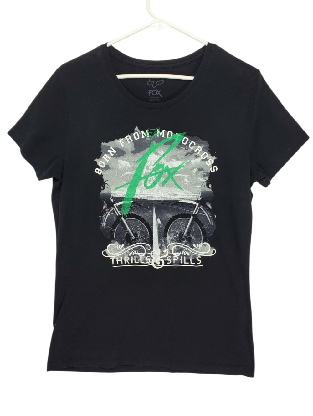 2621 * Fox Racing Girls Distance Crew Tee Black Motocross Graphic Size XL